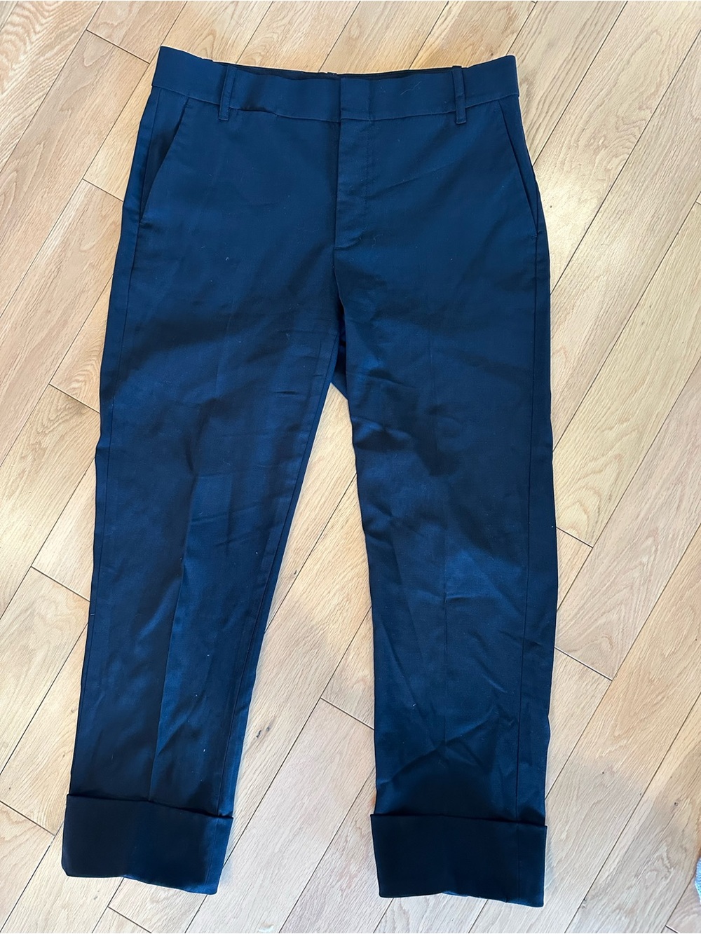 Vince Navy Wool Cuffed Tailored Trousers Size 8